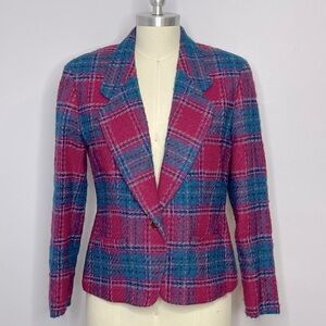 Vintage Pendleton Petite Plaid Single Button Wool Blazer- 8P